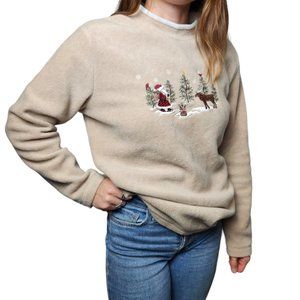 Vintage Womens Embroidered Fleece Christmas Holiday Sweater Size Medium